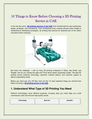 10 Things to Know Before Choosing a 3D Printing Service in UAE