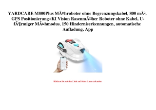 8480 YARDCARE M800Plus MÃƒÂ¤hroboter ohne Begrenzungskabel  800 mÃ‚Â²  GPS Positionierung KI Vision Rase