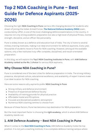 Top 2 NDA Coaching in Pune – Best Guide for Defence Aspirants (2025- 2026)