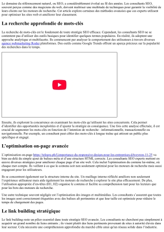 Les techniques avancées utilisées par les consultants SEO experts