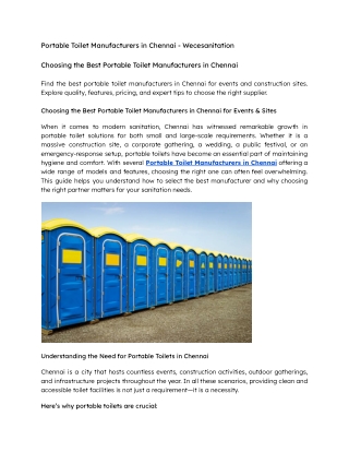 Choosing the Best Portable Toilet Manufacturers in Chennai