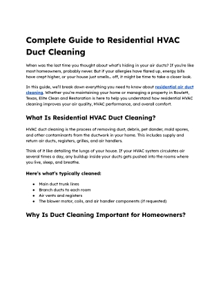 A Complete Guide to HVAC Duct Cleaning for Homeowners