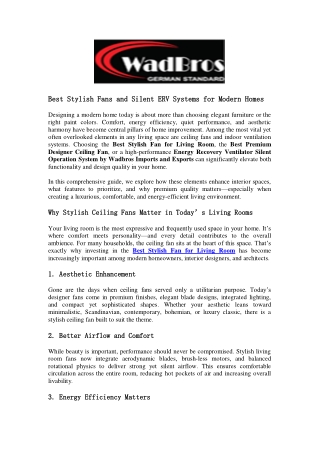 Best Stylish Fans and Silent ERV Systems for Modern Homes