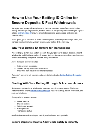 How to Use Your Betting ID Online for Secure Deposits & Fast Withdrawals