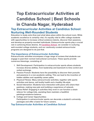 Top Extracurricular Activities at Candidus School _ Best Schools in Chanda Nagar, Hyderabad