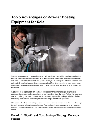 Top 5 Advantages of Powder Coating Equipment for Sale