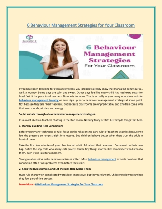 6 Behaviour Management Strategies for Your Classroom