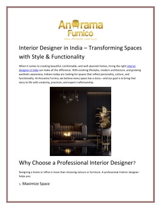 Interior Designer in India by Anurama Furnico