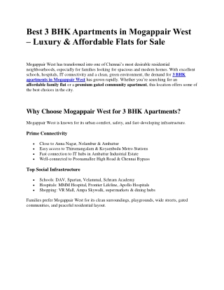 Best 3 BHK Apartments in Mogappair West