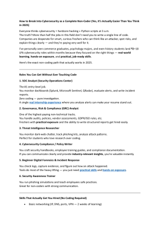 Non-Coding Cybersecurity Jobs for Freshers | Complete Guide to Starting Your Car