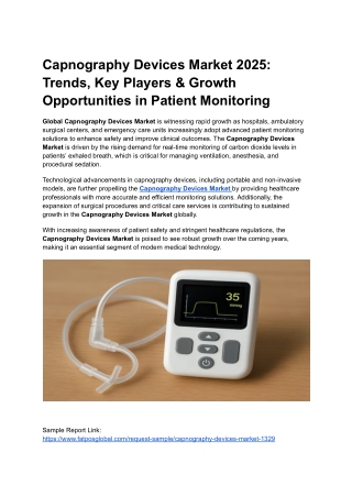 Capnography Devices Market 2025: By Product, Technology, Application & End User