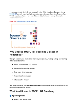 TOEFL iBT Coaching Classes in Hyderabad