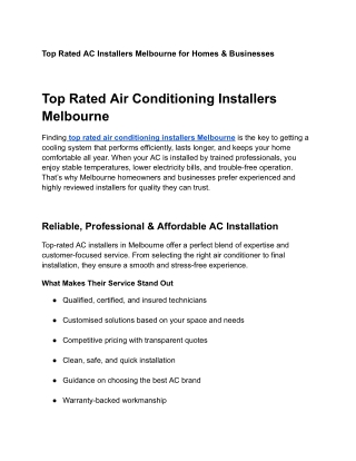 Top Rated AC Installers Melbourne for Homes & Businesses