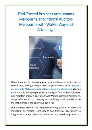 Find Trusted Business Accountants Melbourne and Internal Auditors Melbourne with Walker Wayland Advantage