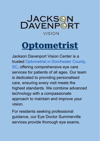 Optometrist in Dorchester County, SC: Expert Eye Care and Vision Services