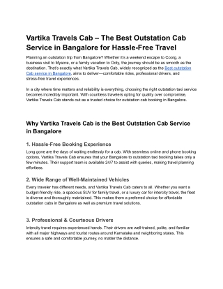 Vartika Travels Cab – The Best Outstation Cab Service in Bangalore