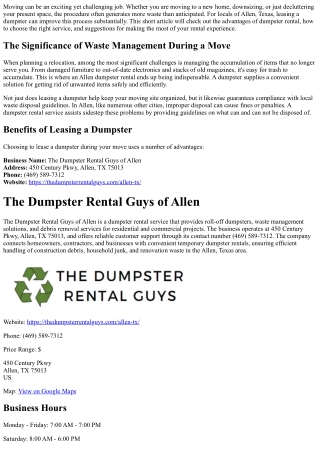 Preparation a Move? Consider Leasing a Dumpster in Allen, TX!