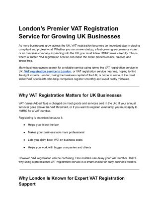 London’s Premier VAT Registration Service for Growing UK Businesses