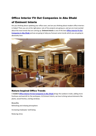 Office Interior Fit Out Companies in Abu Dhabi of Eminent Interio