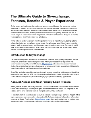 The Ultimate Guide to Skyexchange: Features, Benefits & Player Experience
