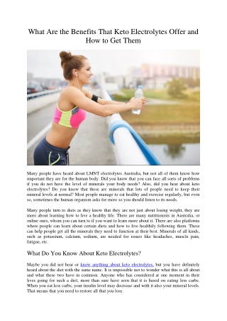 What Are the Benefits That Keto Electrolytes Offer and How to Get Them