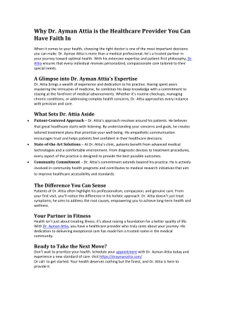 Why Dr. Ayman Attia is the Healthcare Provider You Can Have Faith In