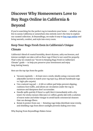 Discover Why Homeowners Love to Buy Rugs Online in California & Beyond