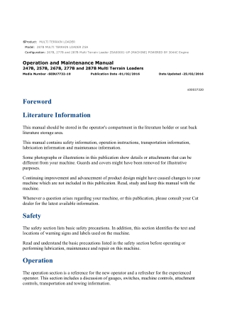 Caterpillar CAT 287B MULTI TERRAIN LOADER (ZSA00001-UP) Operation and Maintenance Manual Instant Download