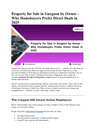 Property for Sale in Gurgaon by Owner – Why Homebuyers Prefer Direct Deals
