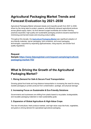 Agricultural Packaging Market Trends and Forecast Evaluation by 2021–2030