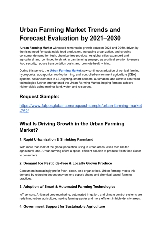 Urban Farming Market Trends and Forecast Evaluation by 2021–2030