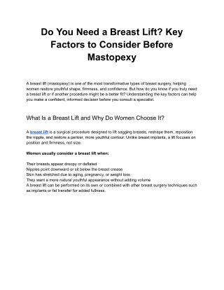 Do You Need a Breast Lift_ Key Factors to Consider Before Mastopexy