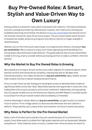 Buy Pre-Owned Rolex A Smart, Stylish and Value-Driven Way to Own Luxury