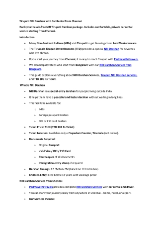 Tirupati NRI Darshan with Car Rental from Chennai