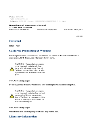 Caterpillar CAT 313F EXCAVATOR (NLG00001-UP) Operation and Maintenance Manual Instant Download