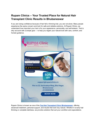 Rupam Clinics – Your Trusted Place for Natural Hair Transplant Clinic Results in