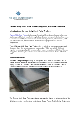 Chrome Moly Steel Plate Traders