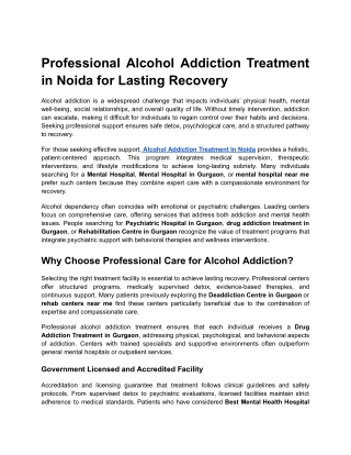 Professional Alcohol Addiction Treatment in Noida for Lasting Recovery