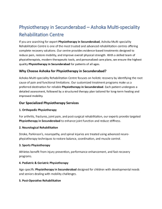 Physiotherapy in Secunderabad