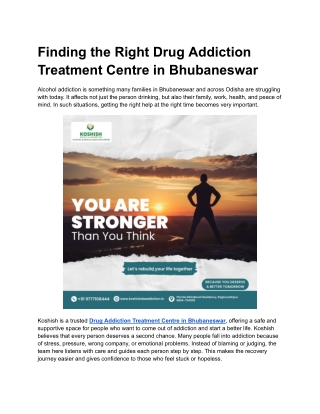 Drug Addiction Treatment Centre in Bhubaneswar