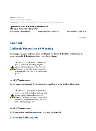 Caterpillar CAT 320 GC EXCAVATOR (ZBT00001-UP) Operation and Maintenance Manual Instant Download