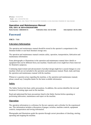 Caterpillar CAT 320 L EXCAVATOR (9KK00001-01358) Operation and Maintenance Manual Instant Download