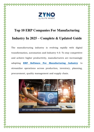 Best ERP Software for Manufacturing Industry | ZYNO by Elite Mindz