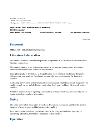 Caterpillar CAT 320C EXCAVATOR (BRX00001-UP) Operation and Maintenance Manual Instant Download