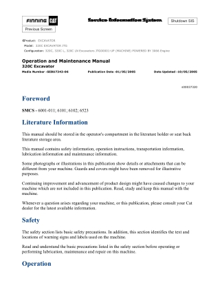 Caterpillar CAT 320C EXCAVATOR (JTG00001-UP) Operation and Maintenance Manual Instant Download