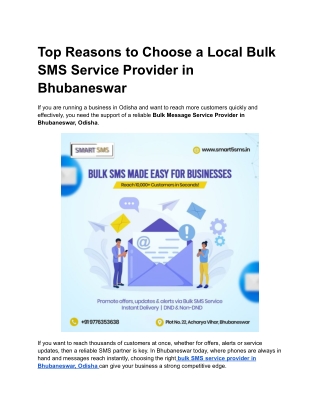 Top Reasons to Choose a Local Bulk SMS Service Provider in Bhubaneswar