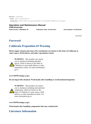 Caterpillar CAT 320D L EXCAVATOR (KGF00001-UP) Operation and Maintenance Manual Instant Download