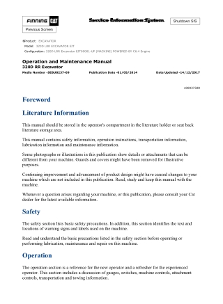 Caterpillar CAT 320D LRR EXCAVATOR (EJT00001-UP) Operation and Maintenance Manual Instant Download