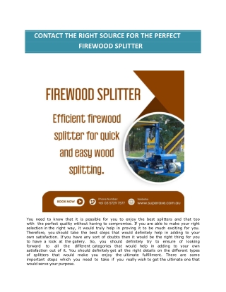 Contact the right source for the perfect Firewood Splitter
