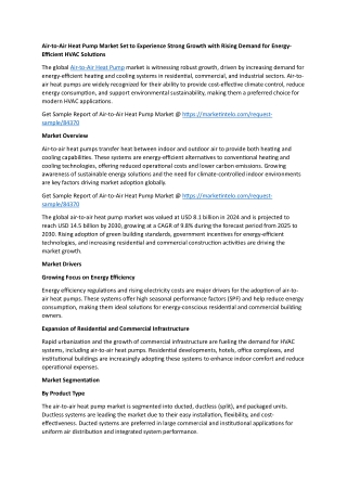 Air-to-Air Heat Pump Market Set to Experience Strong Growth with Rising Demand f